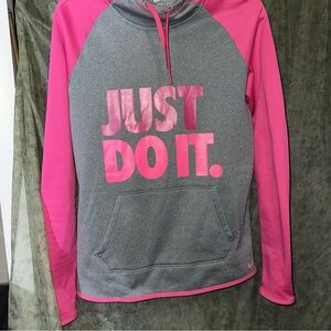 Nike Gray and Pink Just Do It Hoodie